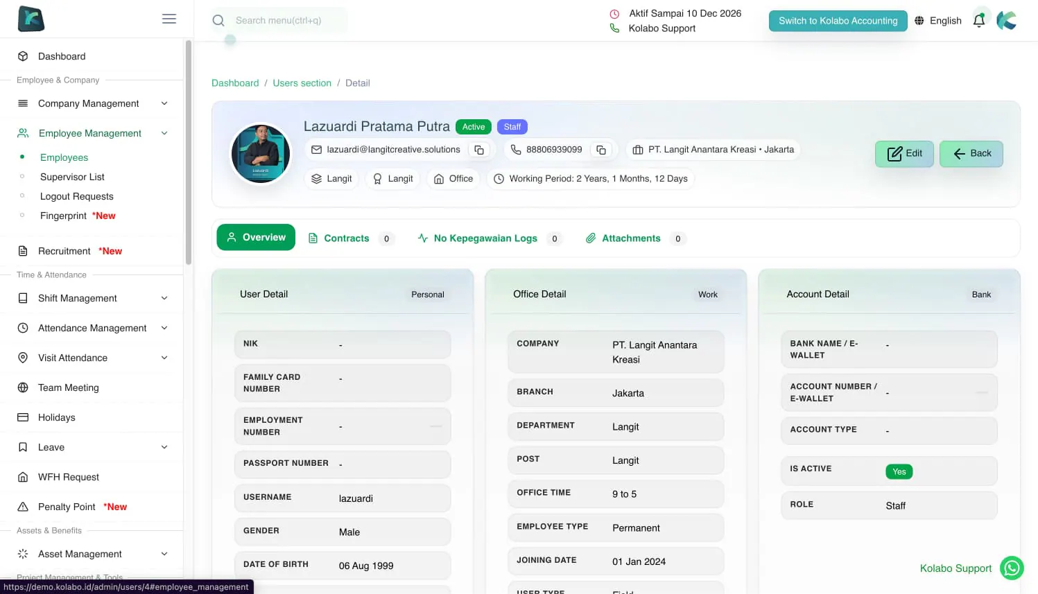 Kolabo HRM dashboard 2